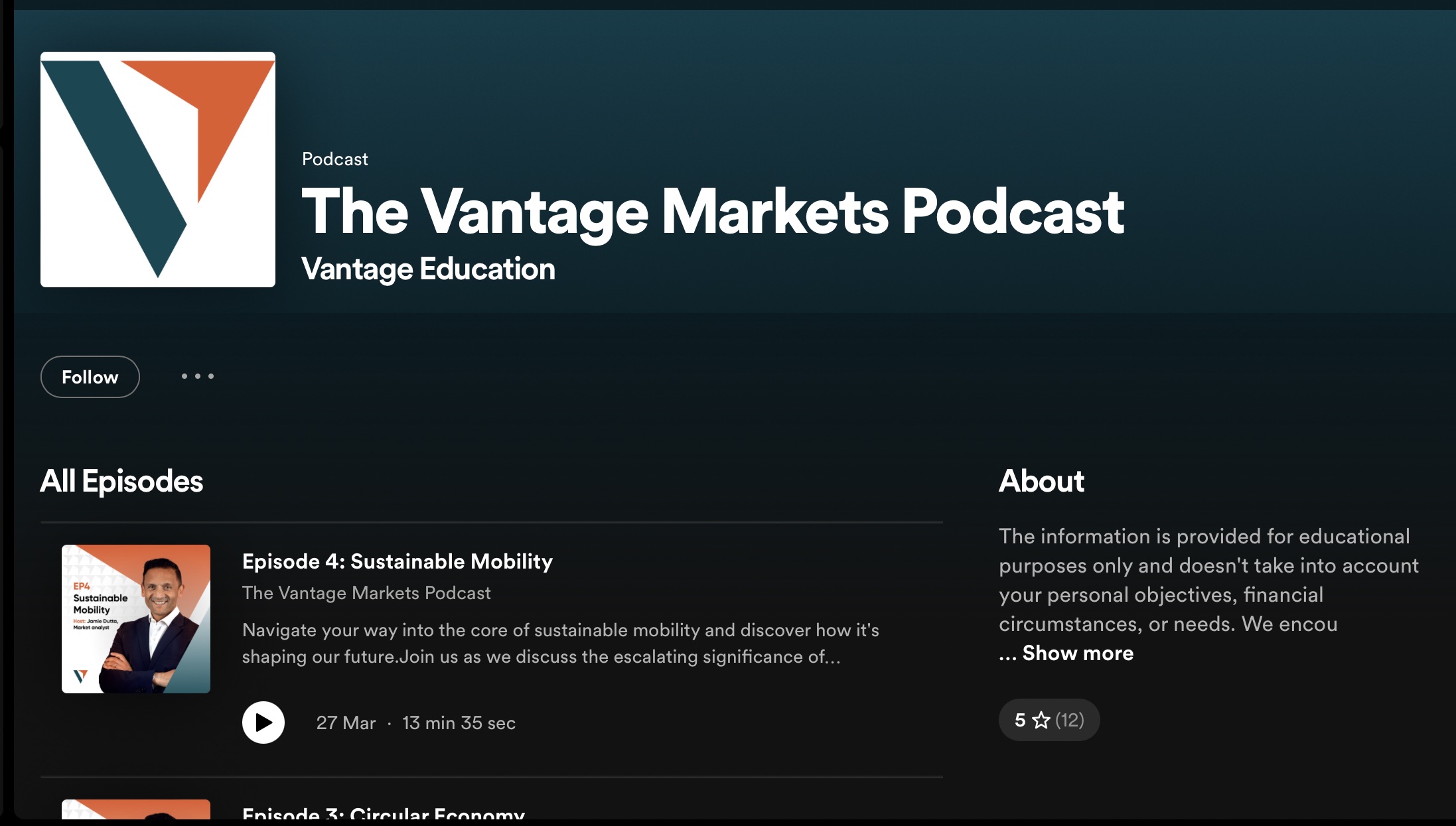شركة Vantage Markets تُطلق بودكاست Vantage Markets على Spotify
